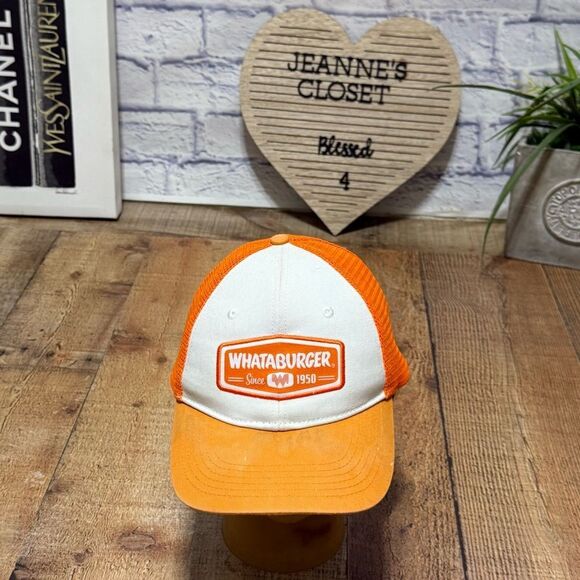 Whataburger Hat Cap Orange White Mesh Baseball  With Flaws - Picture 1 of 7